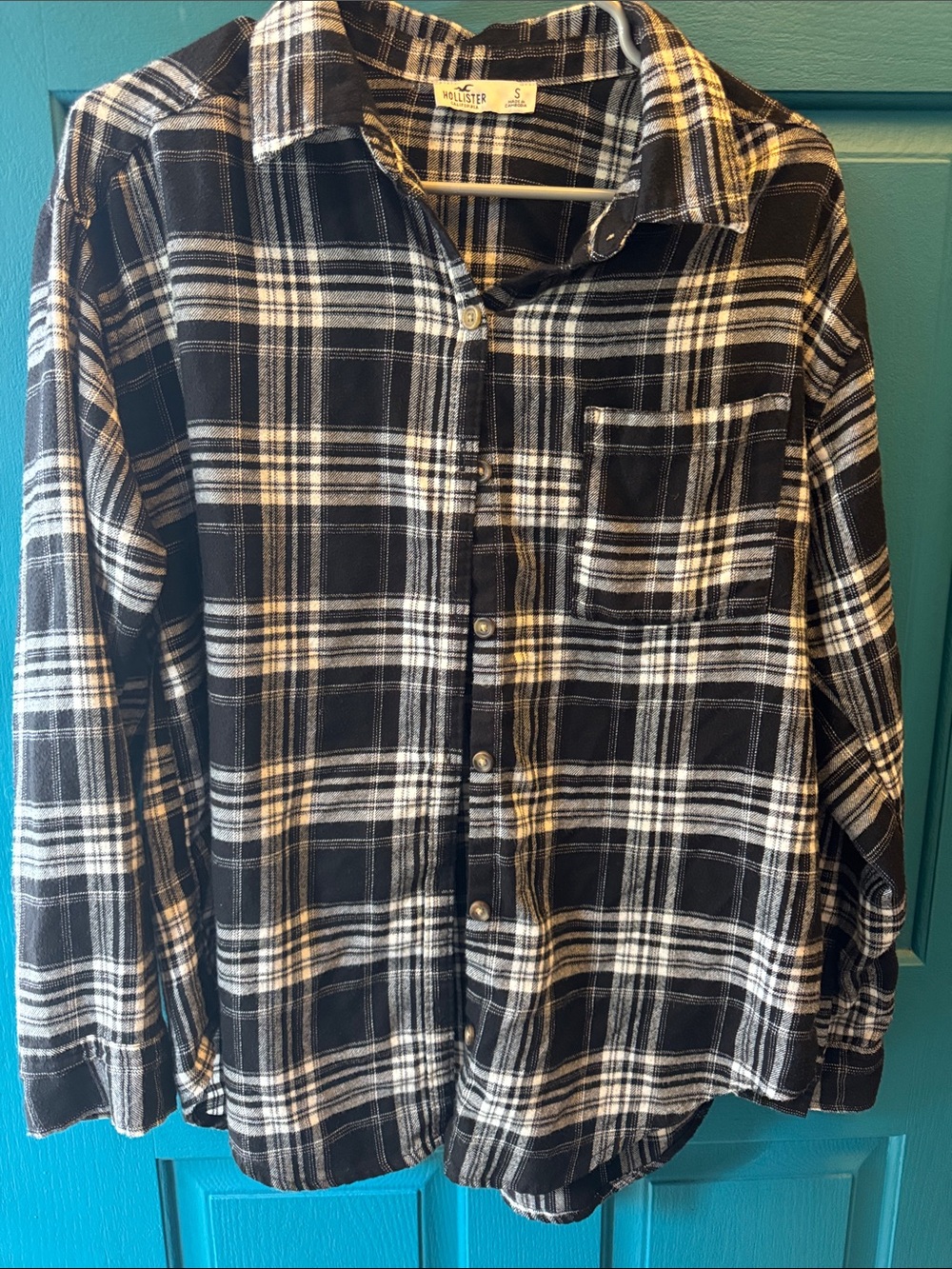 Hollister Black and White Plaid Button-Down Mens Shirt size S